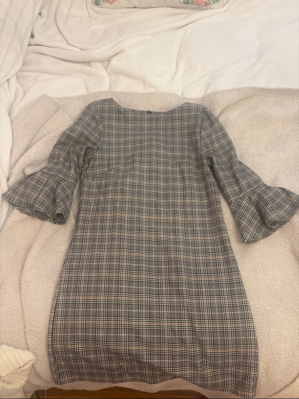 H&M Plaid Bell-Sleeve Shift Dress